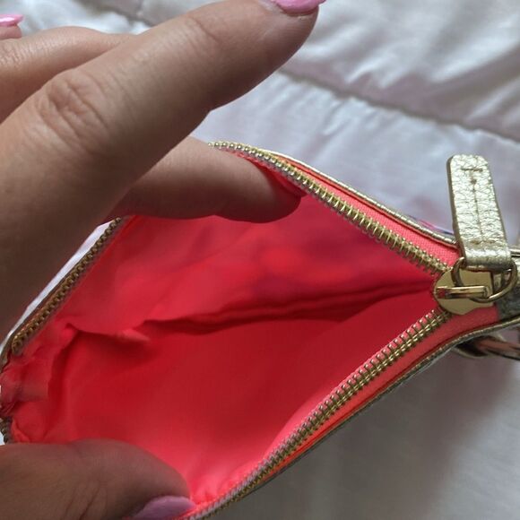 Lilly Pulitzer - blue and pink with gold hardware small wristlet- like new - Picture 3 of 5